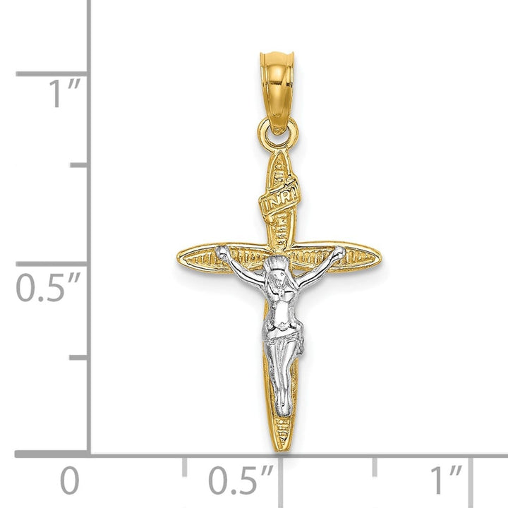 10K Yellow Gold Solid Polished Large INRI Latin Crucifix Charm