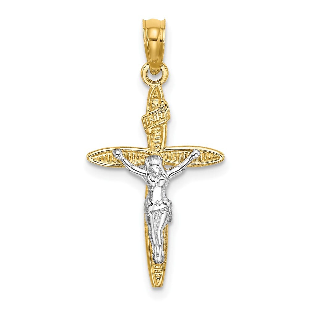 10K Yellow Gold Solid Polished Large INRI Latin Crucifix Charm