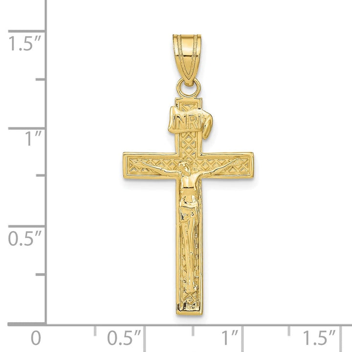 10K Yellow Gold Solid Polished Large INRI Latin Crucifix Pendant