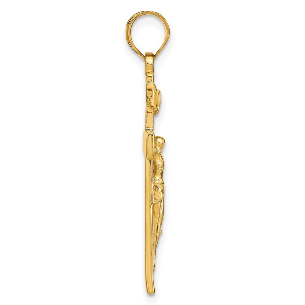 10K Yellow Gold Solid Polished Large INRI Latin Crucifix Pendant
