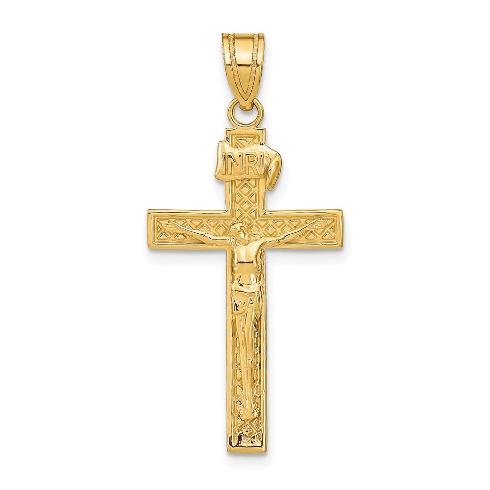 10K Yellow Gold Solid Polished Large INRI Latin Crucifix Pendant