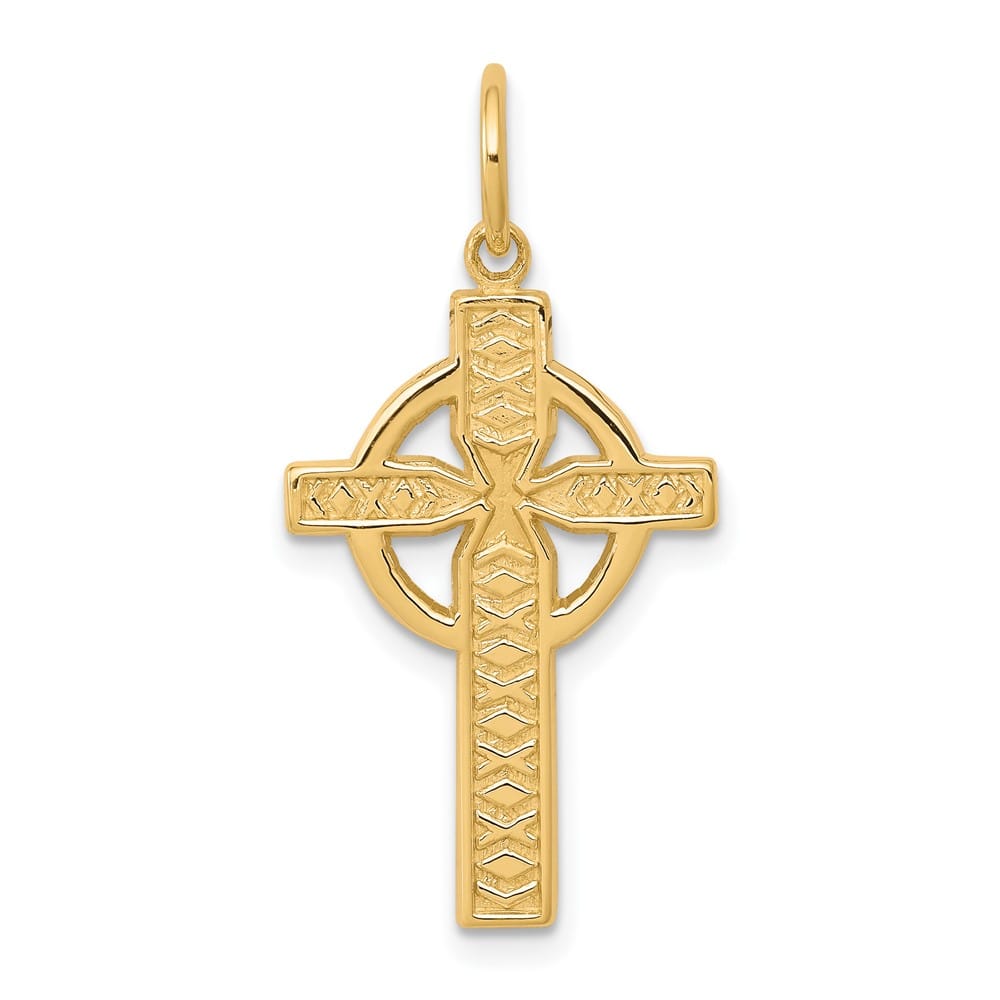 10K Yellow Gold Solid Polished Large Iona Celtic Cross Charm