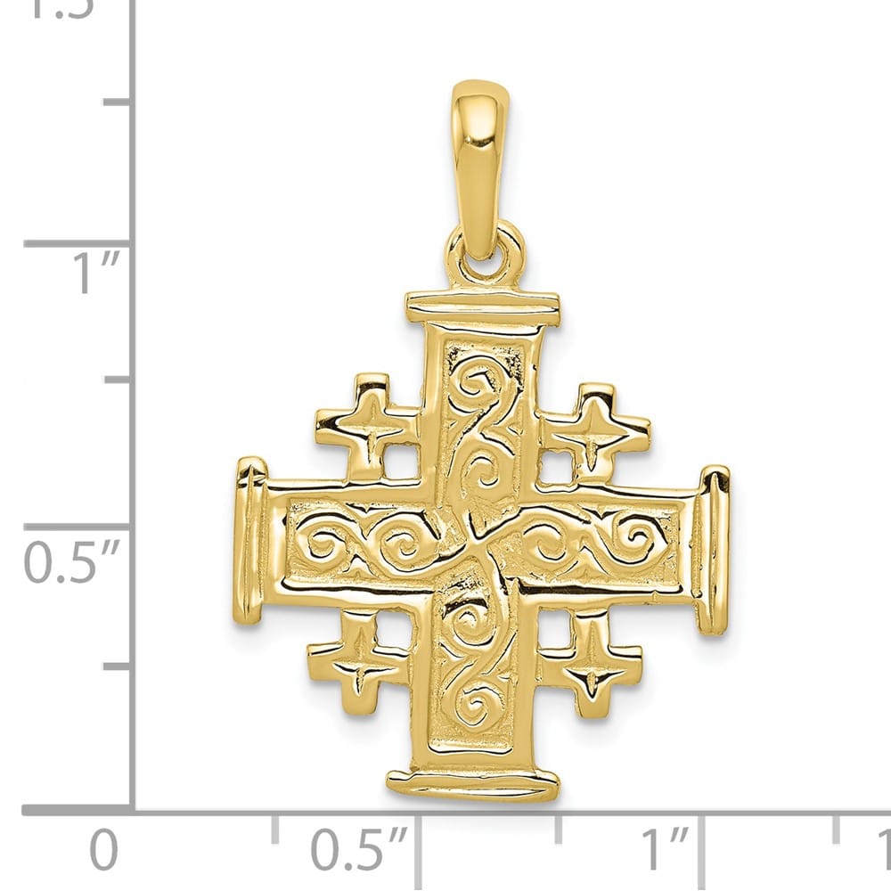10K Yellow Gold Solid Polished Large Jerusalem Cross Pendant