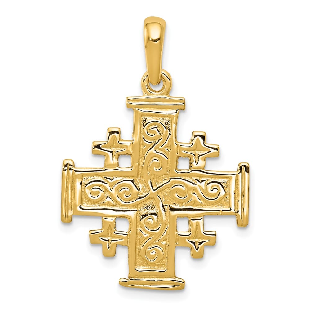 10K Yellow Gold Solid Polished Large Jerusalem Cross Pendant