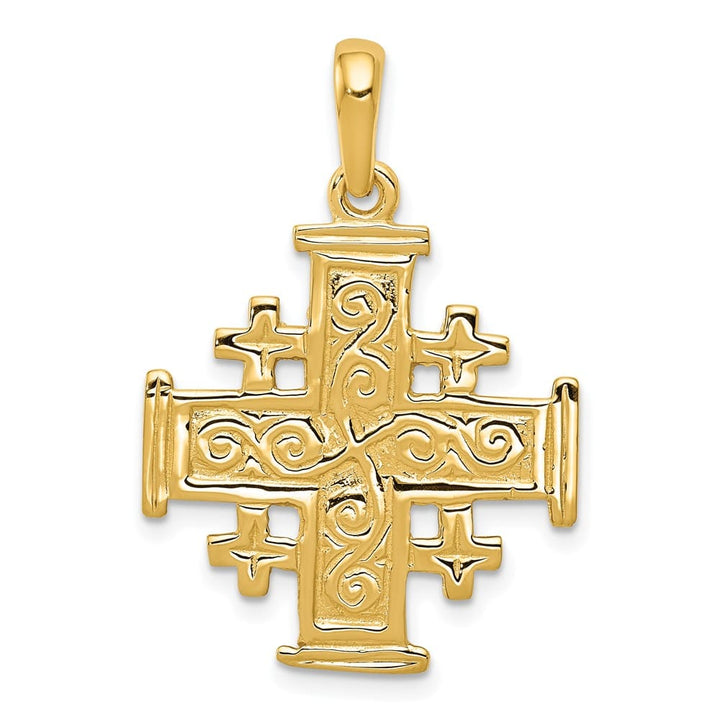 10K Yellow Gold Solid Polished Large Jerusalem Cross Pendant
