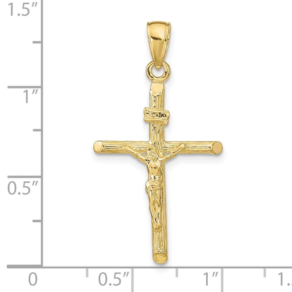 10K Yellow Gold Solid Polished Large Latin Crucifix Pendant