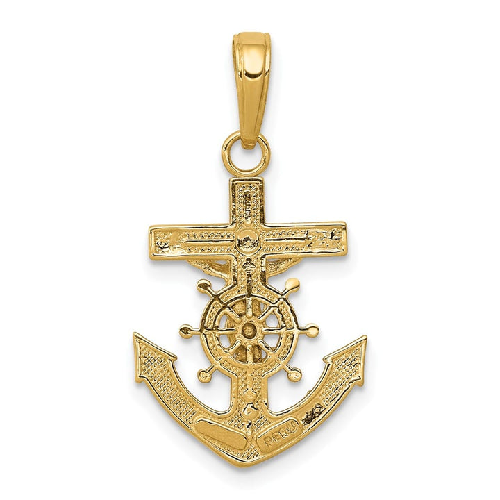 10K Yellow Gold Solid Polished Large Mariner's Crucifix Pendant