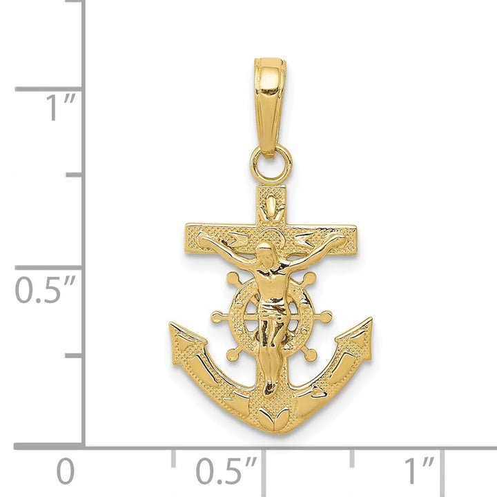 10K Yellow Gold Solid Polished Large Mariner's Crucifix Pendant