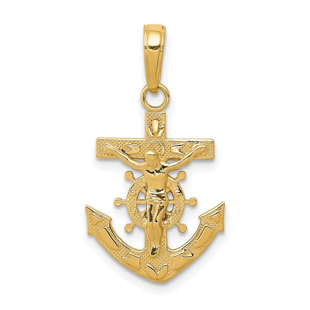 10K Yellow Gold Solid Polished Large Mariner's Crucifix Pendant
