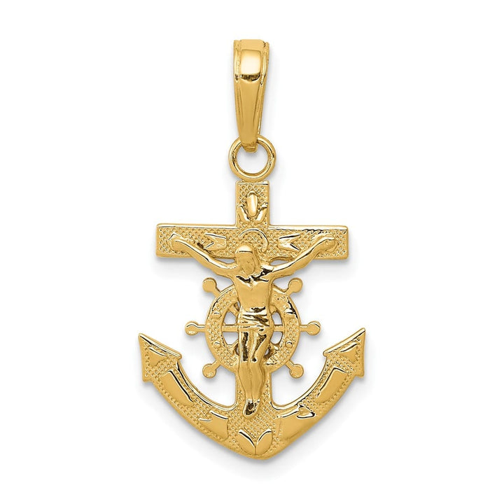 10K Yellow Gold Solid Polished Large Mariner's Crucifix Pendant