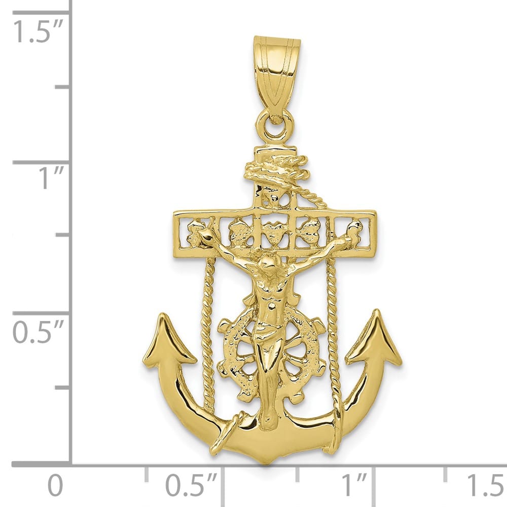 10K Yellow Gold Solid Polished Large Mariner's Crucifix Pendant