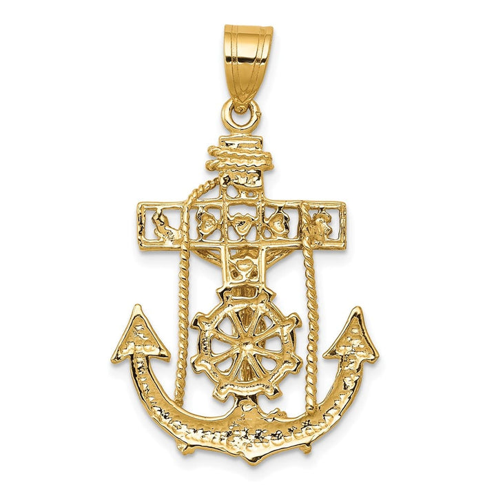 10K Yellow Gold Solid Polished Large Mariner's Crucifix Pendant
