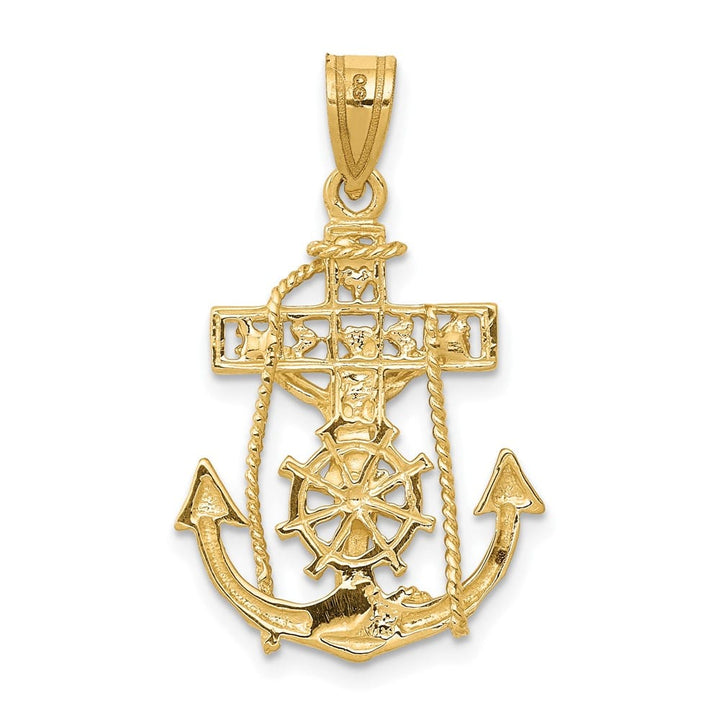 10K Yellow Gold Solid Polished Large Mariner's Crucifix Pendant