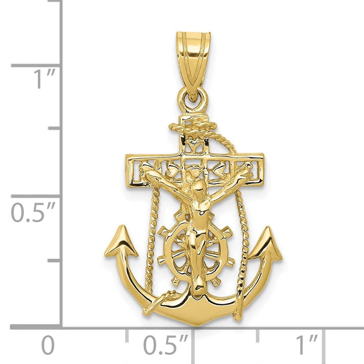10K Yellow Gold Solid Polished Large Mariner's Crucifix Pendant