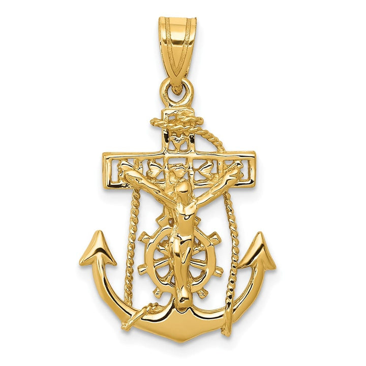 10K Yellow Gold Solid Polished Large Mariner's Crucifix Pendant