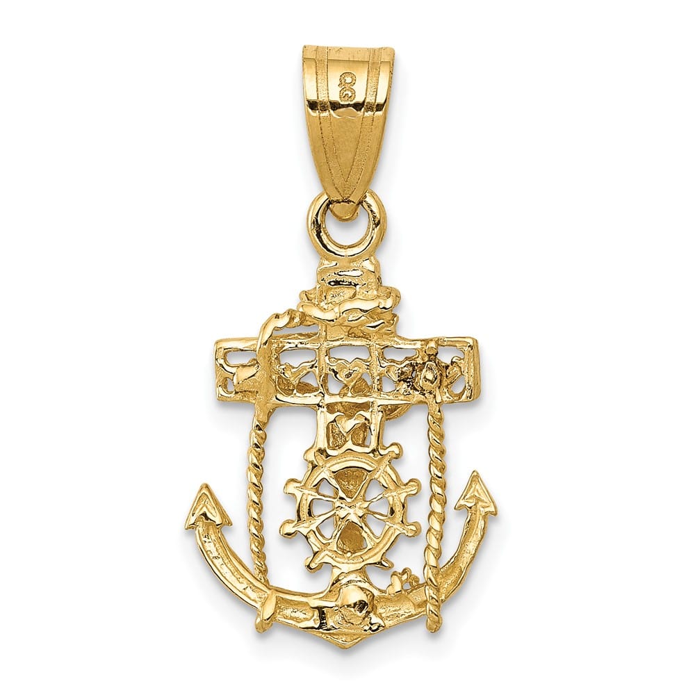10K Yellow Gold Solid Polished Large Mariner's Crucifix Pendant