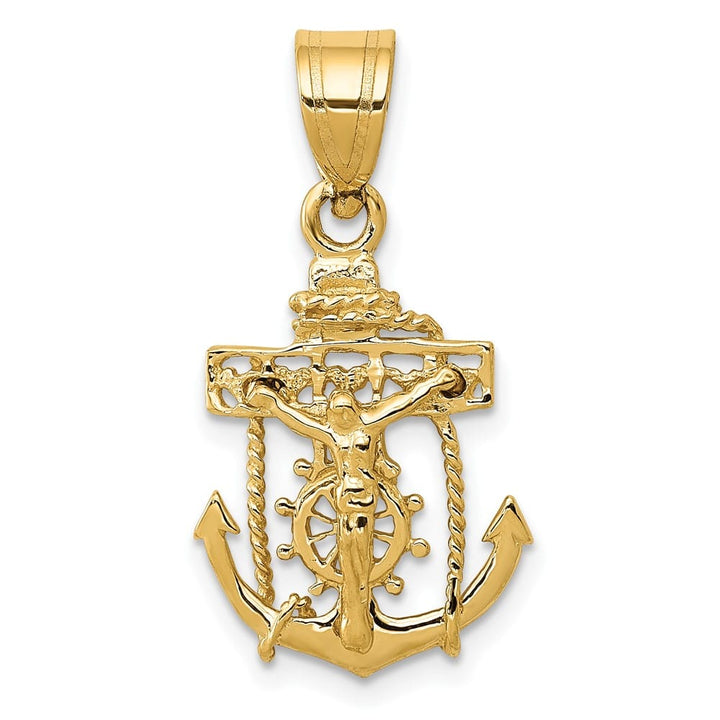 10K Yellow Gold Solid Polished Large Mariner's Crucifix Pendant