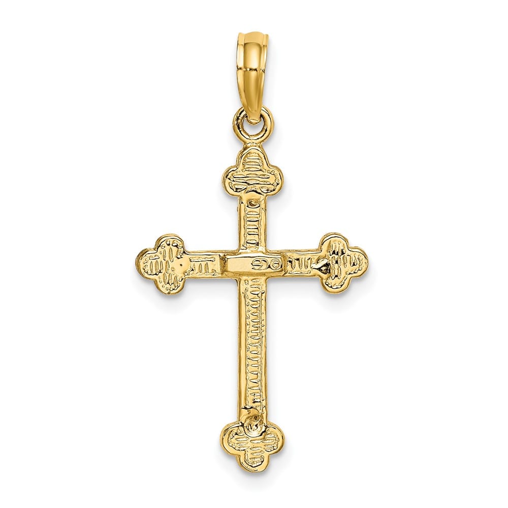 10K Yellow Gold Solid Polished Large Narrow Budded Crucifix Charm