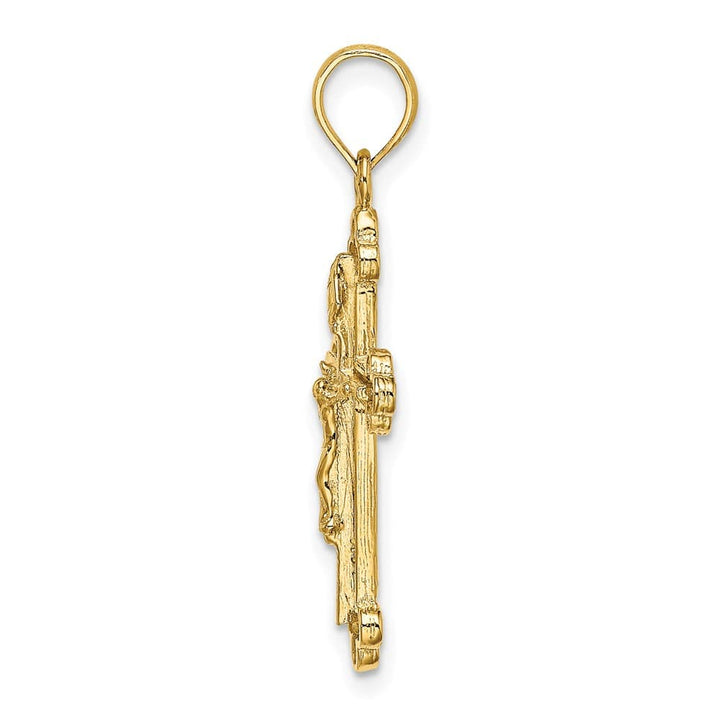 10K Yellow Gold Solid Polished Large Narrow Budded Crucifix Charm