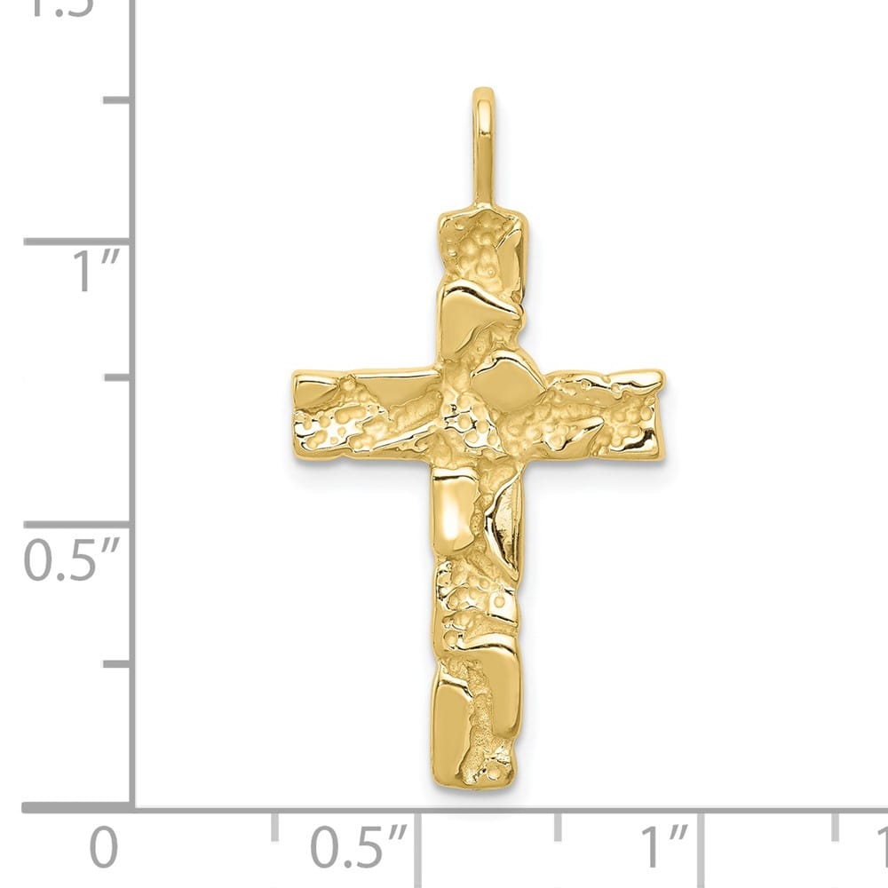 10K Yellow Gold Solid Polished Large Nugget Latin Cross Pendant