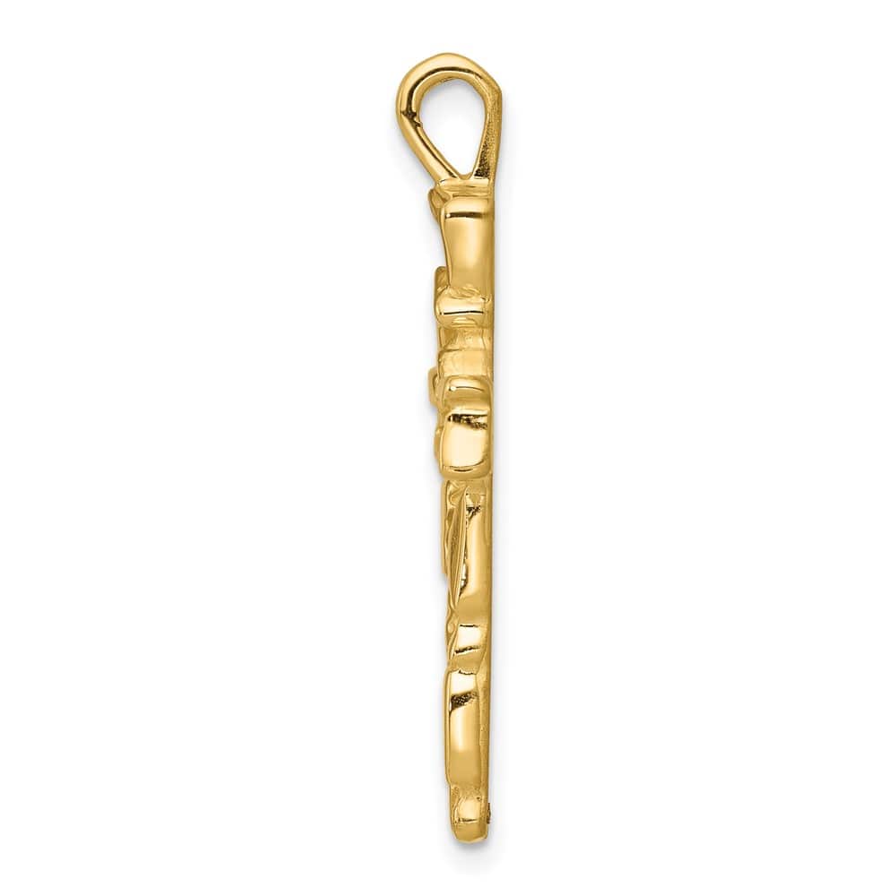 10K Yellow Gold Solid Polished Large Nugget Latin Cross Pendant