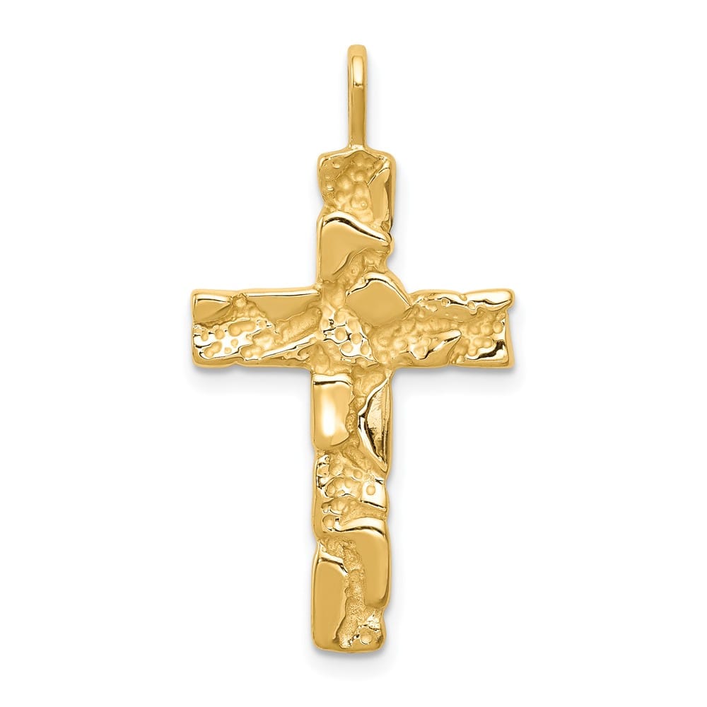 10K Yellow Gold Solid Polished Large Nugget Latin Cross Pendant