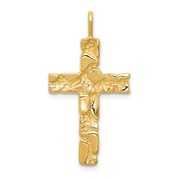 10K Yellow Gold Solid Polished Large Nugget Latin Cross Pendant