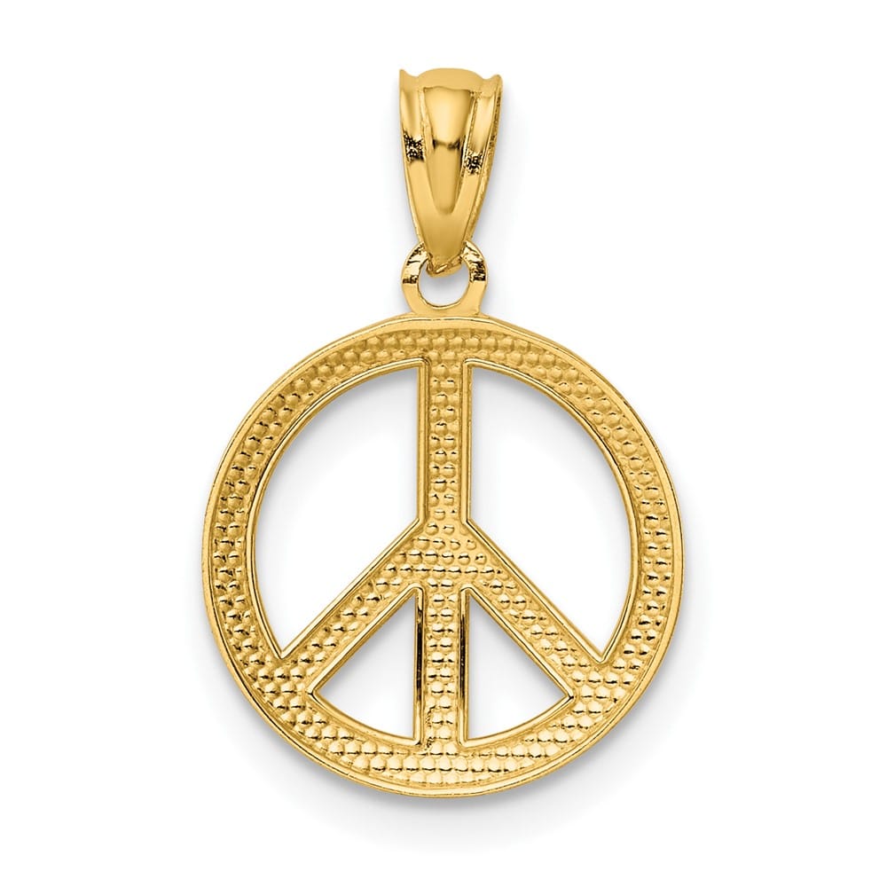 10K Yellow Gold Solid Polished Large Peace Sign Pendant