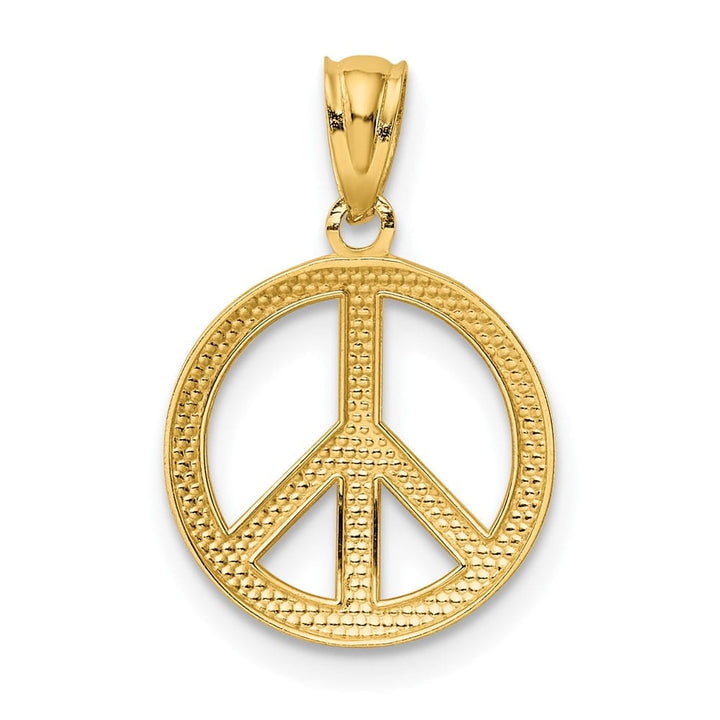 10K Yellow Gold Solid Polished Large Peace Sign Pendant