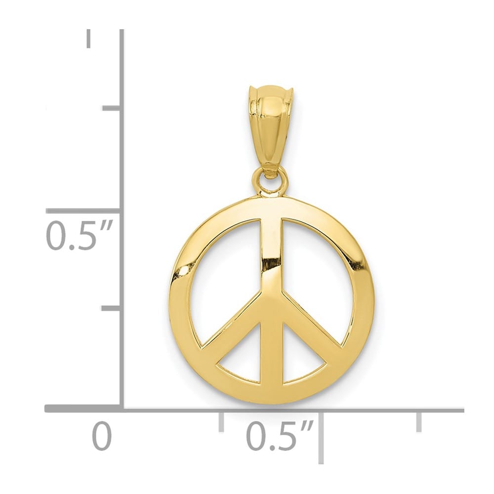 10K Yellow Gold Solid Polished Large Peace Sign Pendant