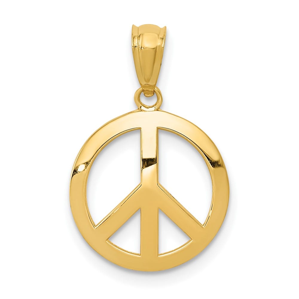10K Yellow Gold Solid Polished Large Peace Sign Pendant