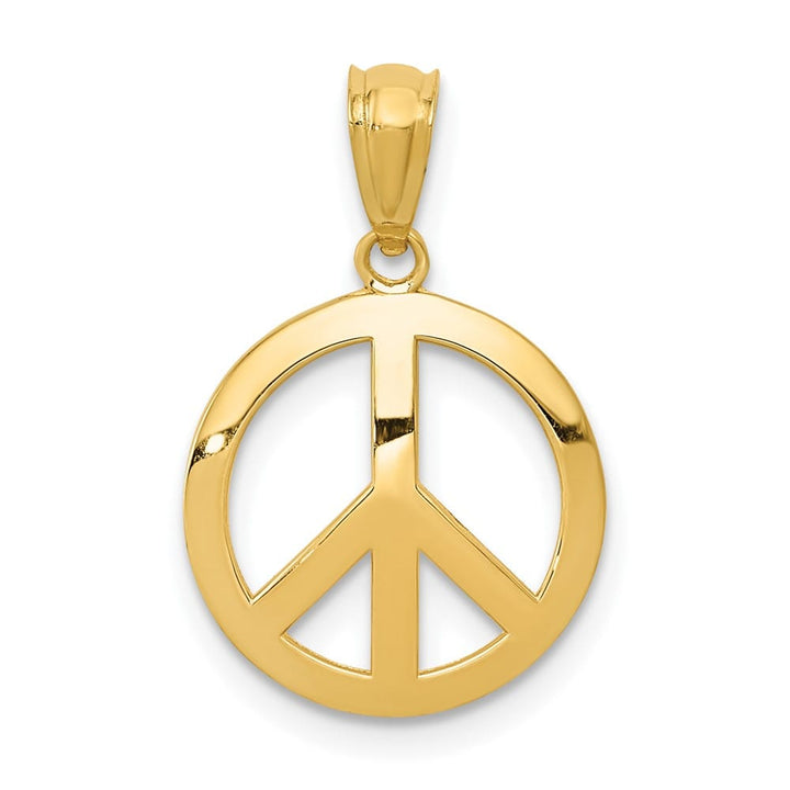 10K Yellow Gold Solid Polished Large Peace Sign Pendant