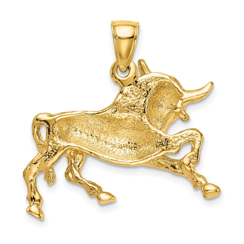 10K Yellow Gold Solid Polished Large Raging Bull with Horns Charm