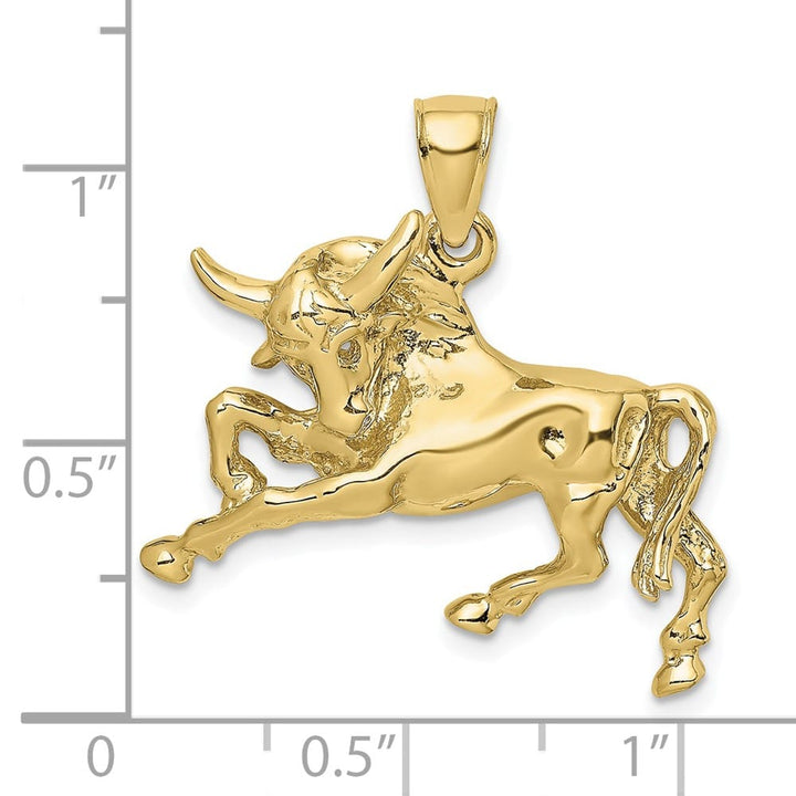 10K Yellow Gold Solid Polished Large Raging Bull with Horns Charm