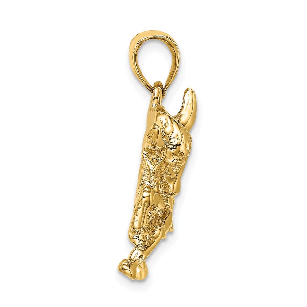 10K Yellow Gold Solid Polished Large Raging Bull with Horns Charm