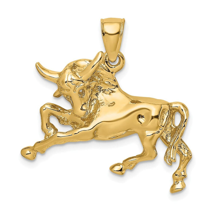 10K Yellow Gold Solid Polished Large Raging Bull with Horns Charm