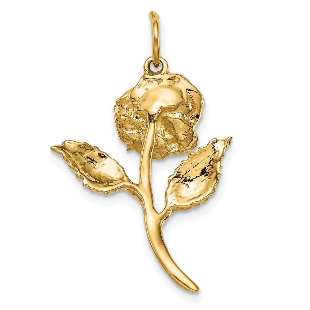 10K Yellow Gold Solid Polished Large Red CZ Rose Charm