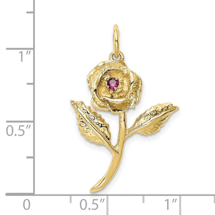 10K Yellow Gold Solid Polished Large Red CZ Rose Charm
