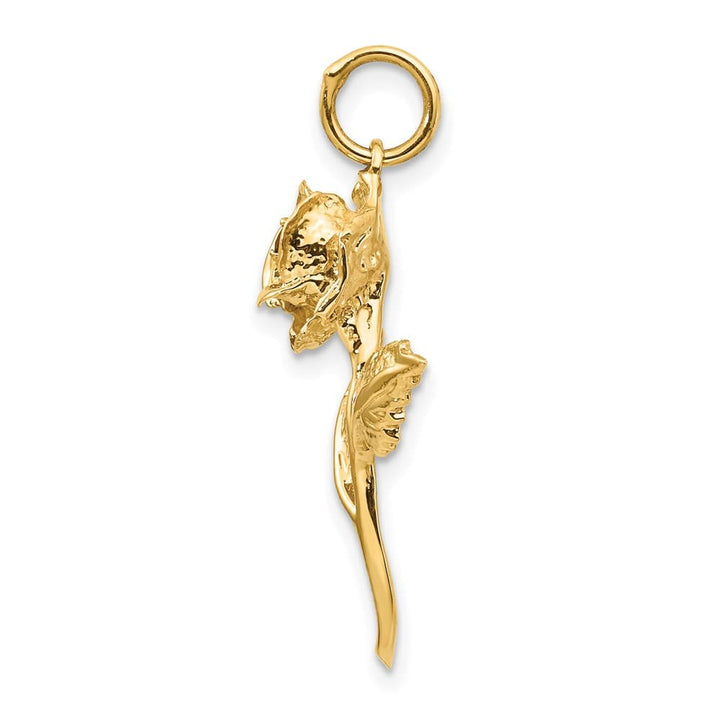 10K Yellow Gold Solid Polished Large Red CZ Rose Charm