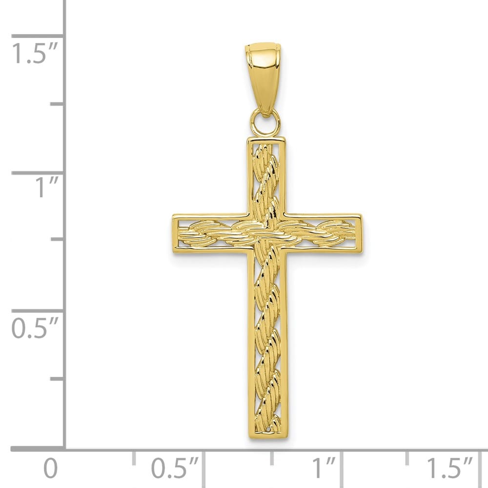10K Yellow Gold Solid Polished Large Rope Cross Pendant