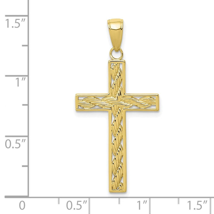 10K Yellow Gold Solid Polished Large Rope Cross Pendant
