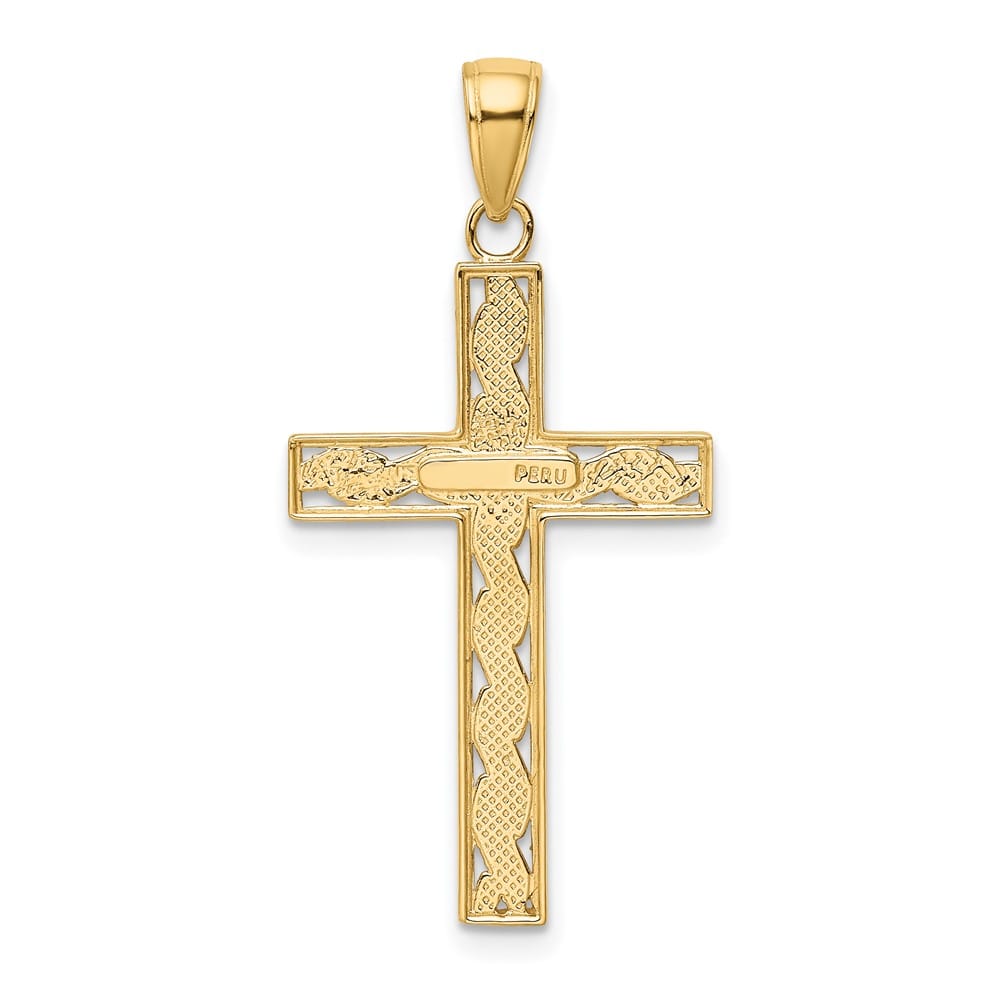 10K Yellow Gold Solid Polished Large Rope Cross Pendant