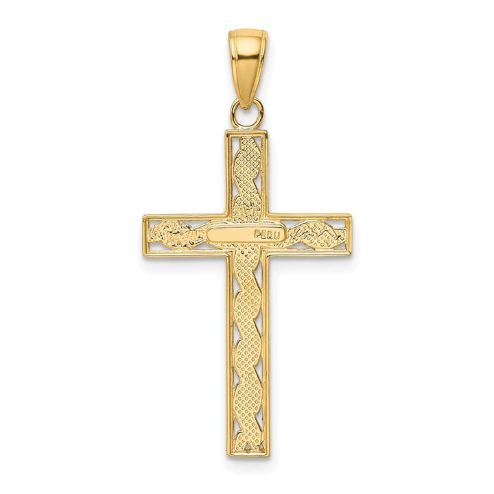 10K Yellow Gold Solid Polished Large Rope Cross Pendant