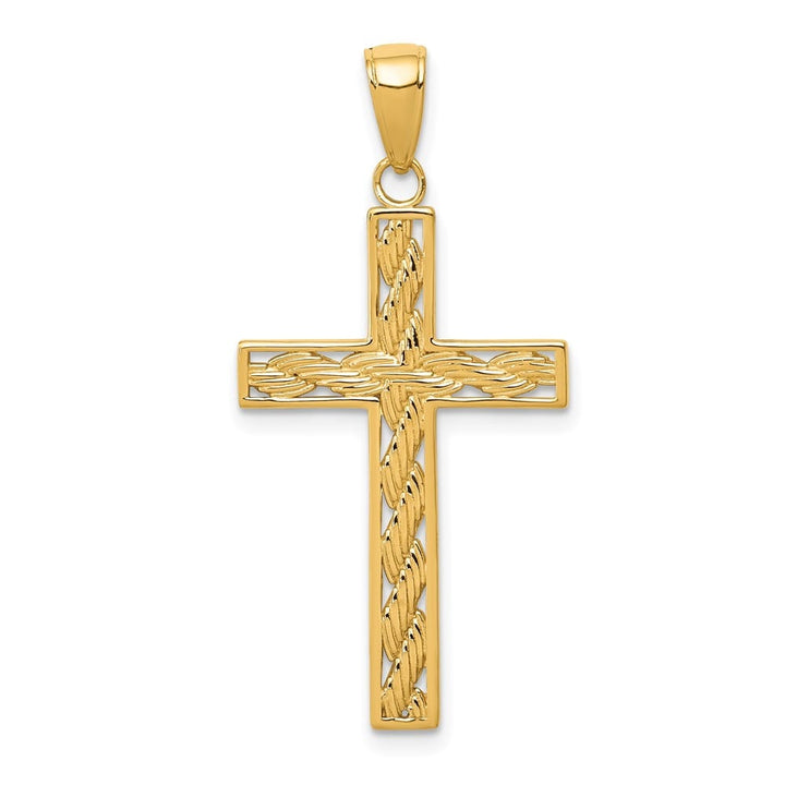 10K Yellow Gold Solid Polished Large Rope Cross Pendant