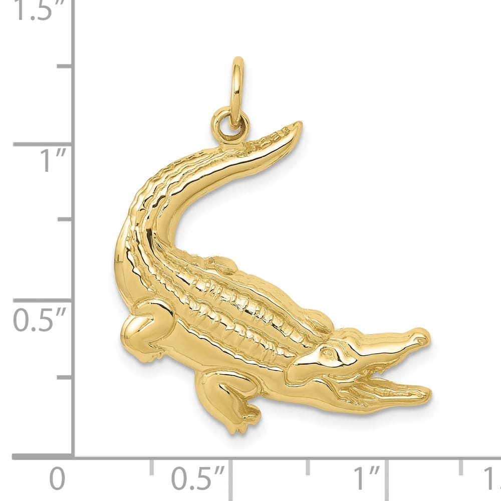 10K Yellow Gold Solid Polished Large Snapping Alligator Pendant