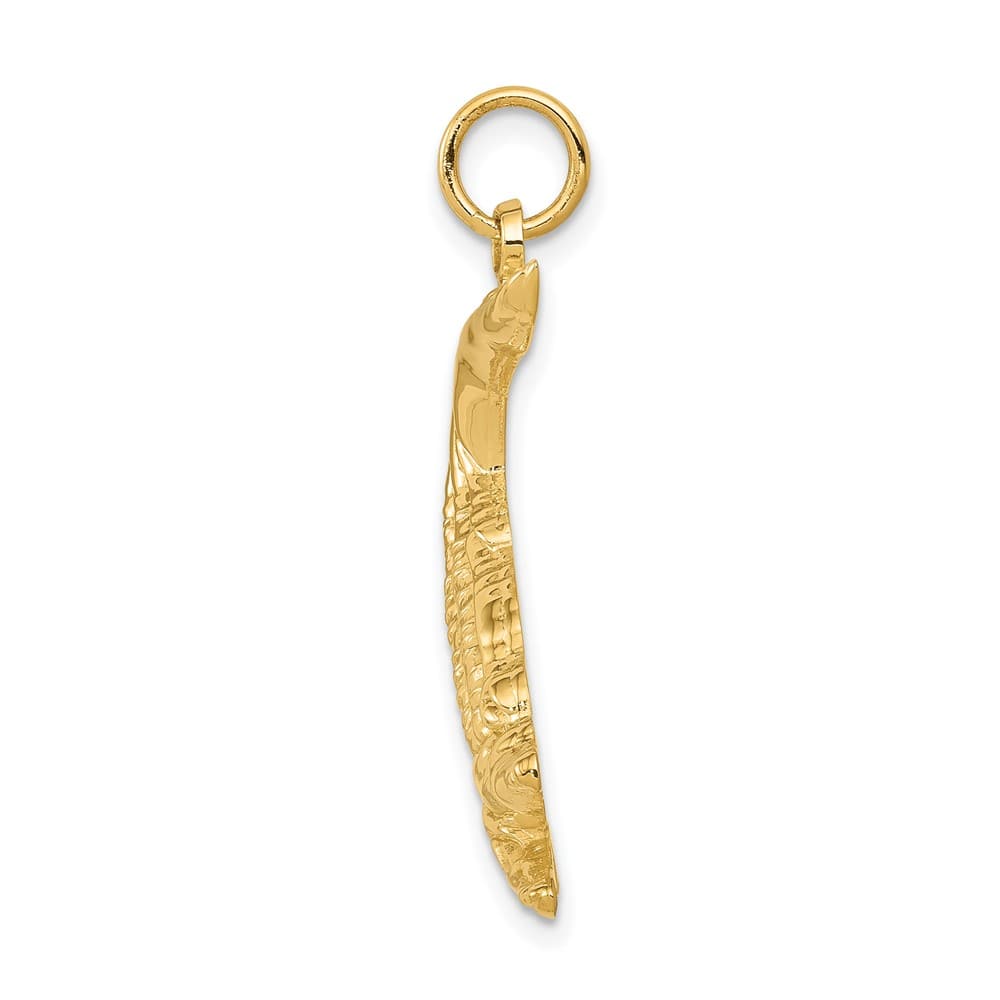 10K Yellow Gold Solid Polished Large Snapping Alligator Pendant