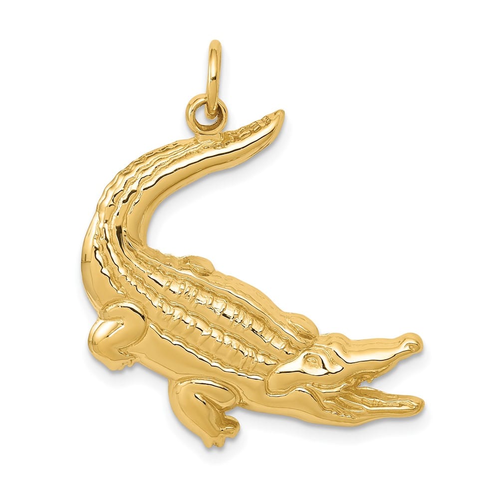 10K Yellow Gold Solid Polished Large Snapping Alligator Pendant