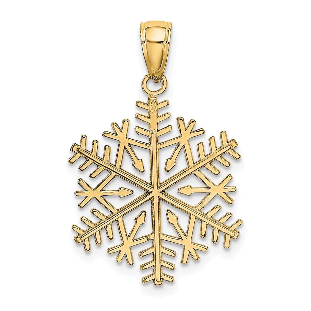 10K Yellow Gold Solid Polished Large Snowflake Pendant
