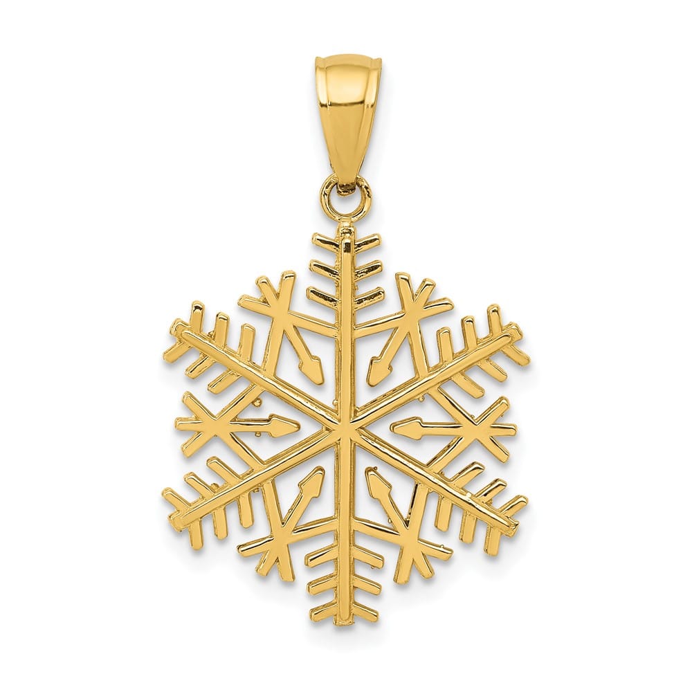 10K Yellow Gold Solid Polished Large Snowflake Pendant