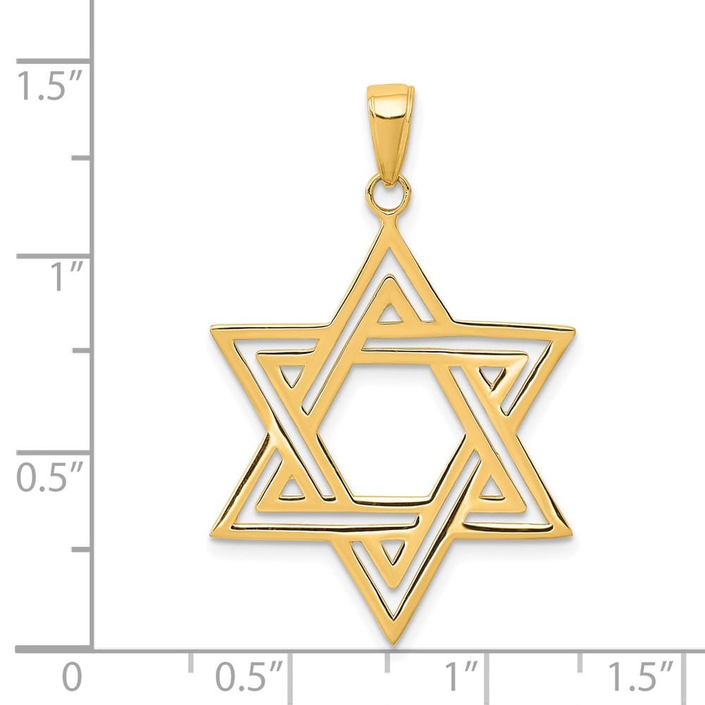 10K Yellow Gold Solid Polished Large Star of David Charm